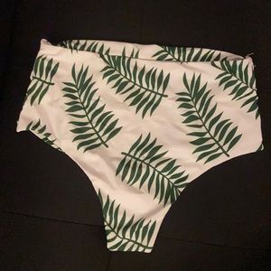 White & green floral high waisted swim bottoms